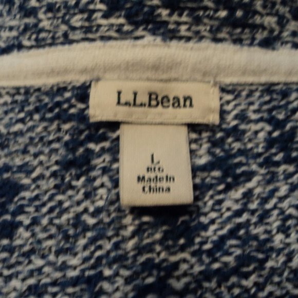 LL Bean Woman's Large Cardigan Sweater Blue White Pockets 100% Cotton - Picture 11 of 12